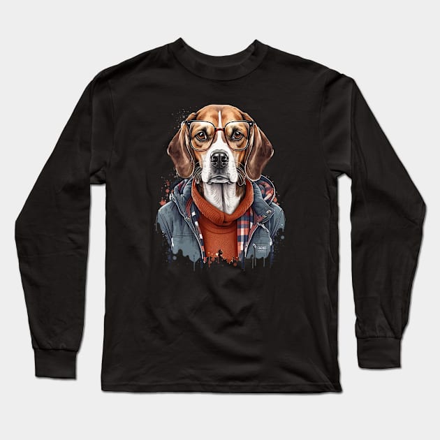 Hipster Beagle Long Sleeve T-Shirt by JayD World